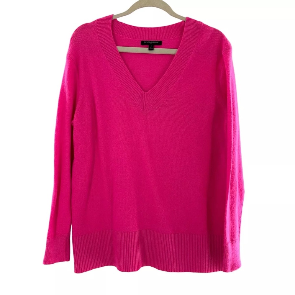 Banana Republic Sweater Hot Pink Long Sleeve Soft Knit Stretch Pullover